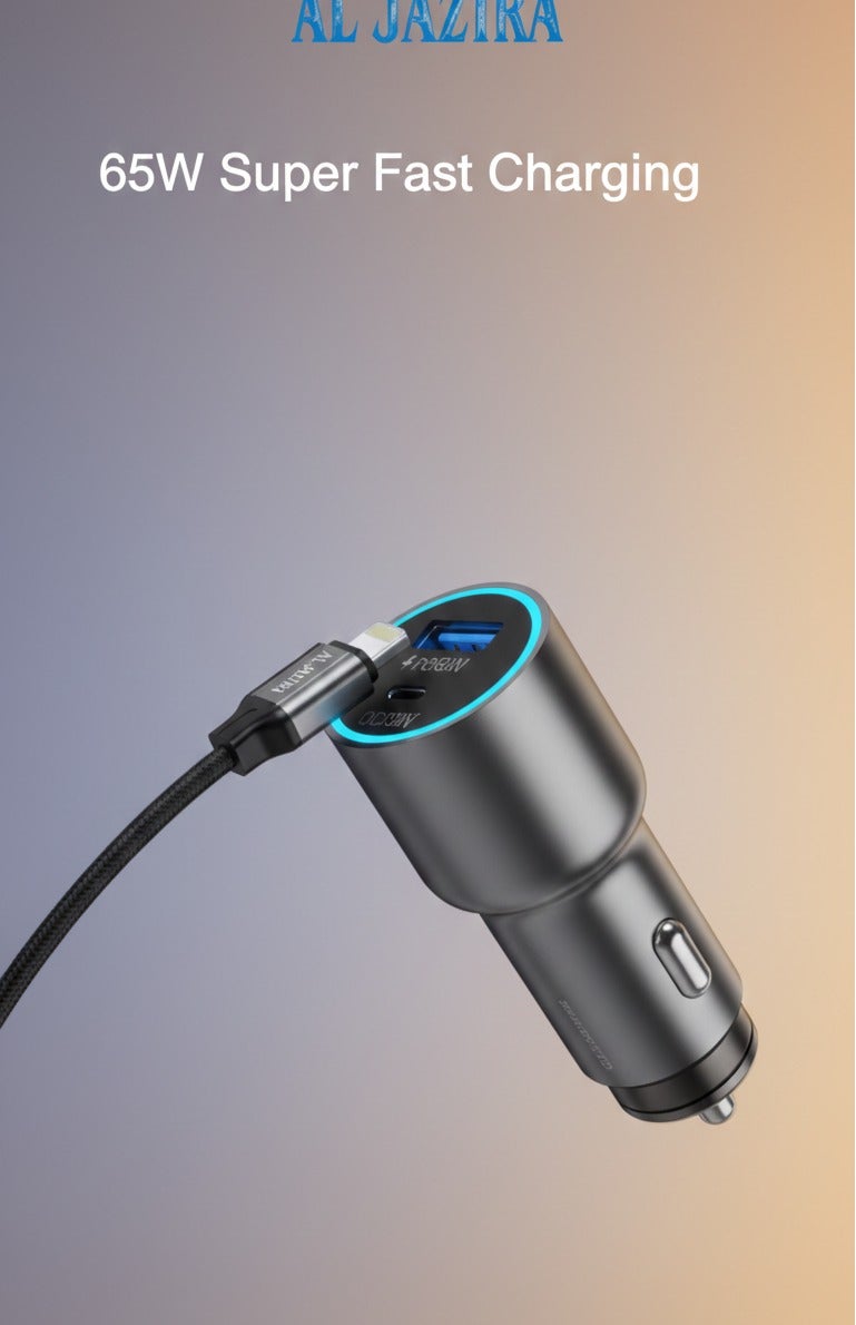 الجزيرة شاحن سيارة فائق السرعة بقوة 65 واط بتقنية الشحن السريع PD - منفذان للشحن السريع USB-C و USB-A - Image 4